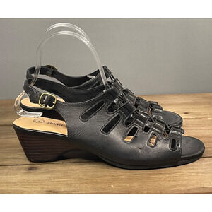 Bella Vita Women's Zamira Wedge Sandals Size 9 Black Comfort Slingback Buckle
